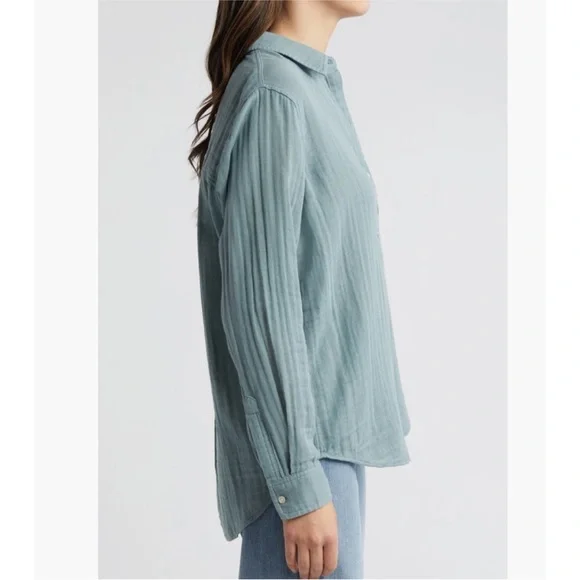 Rails Ellis Cotton Gauze Button Up Shirt in Aloe, Size S - Picture 3 of 13